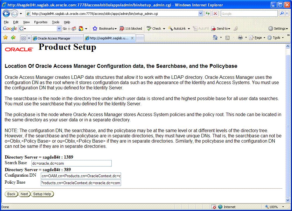 The Search Base and Configuration DN must match those given during the Identity Server configuration