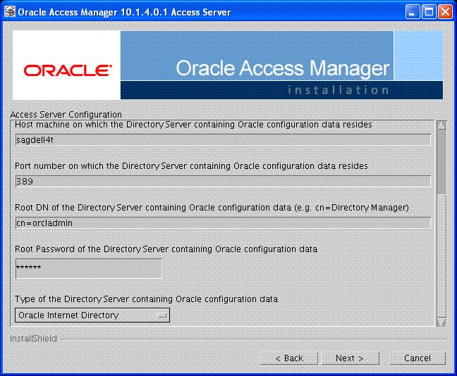 Select Open mode, scroll down and enter details of the Server containing Oracle configuration data as