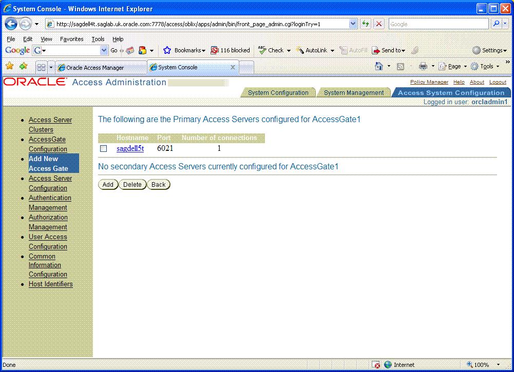Now install the WebGate. Login to Server 1 and navigate to the /space/src/oracle/accessmanager directory.
