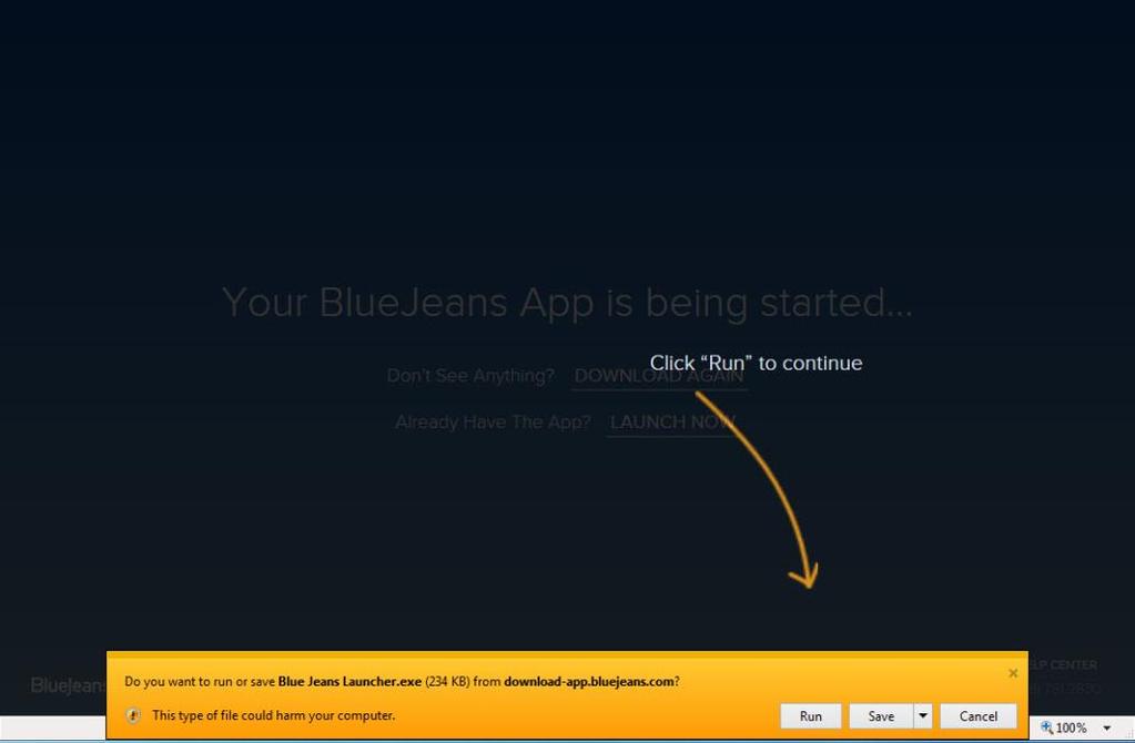 2. An EXE file will download for installing the BlueJeans app.