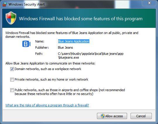 BlueJeans access to have blocked firewall features