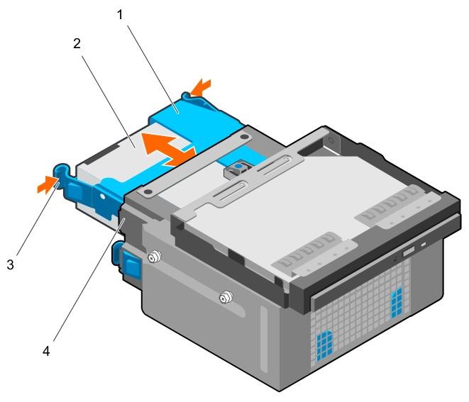 Figure 11. Removing and installing hard drive carrier from the hard drive cage Next steps 1. hard drive carrier 2. hard drive 3. retention clips (2) 4. hard drive cage 1.