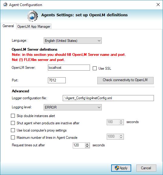 OpenLM Agent Installation V4.2.12 and Up 12 Figure 11: The Agent Configuration screen. 1. Check the installation options.