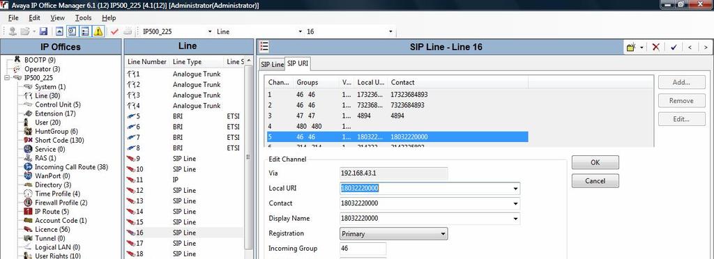 4.5 SIP Line: SIP URI tab This section deals with the SIP URI tab on the SIP Line configuration.