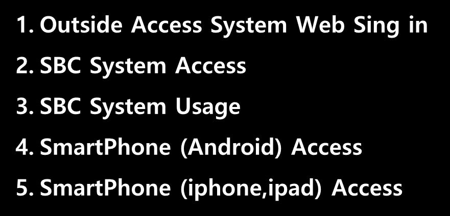 Outside Access System Manual Contents table 1. Outside Access System Web Sing in 2. SBC System Access 3.