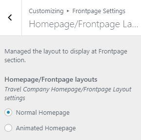 Homepage/Frontpage Layout Settings Demo for Normal Homepage( https://demo.scorpionthemes.