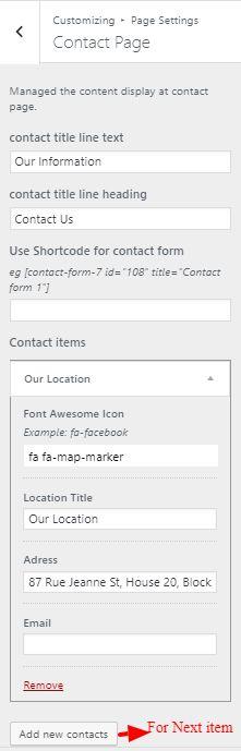 9.8.2 - Contact Page To Setting Contact Page items of theme.