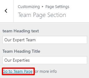 5 - Team Page Section To Setting Team Page items of theme.