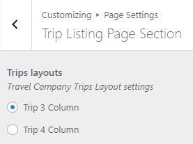 6 - Trip Listing Page Section To Setting Trip Listing Page items of theme.