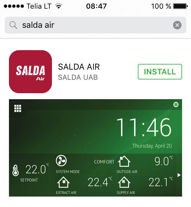 In search list find SALDA AIR application. Click GET 12.2 Figure 12.2 SALDA AIR application Click INSTALL button in figure 12.3.