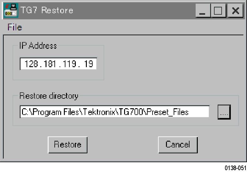 Using the File Copy Tools Restoring Preset Files with TG7 Restore The TG7 Restore application allows you to restore all of the preset files saved in the PC to the TG700. NOTE.