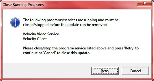 If you see a message like this, then you forgot to perform Step 1 of the uninstall procedure: In this case, perform Step 1, and then click the