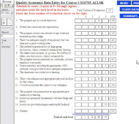 Accessed from the Registration Screen, this form is used in the following manner. First, for this course tabulate how many of each point level versus question you have received.