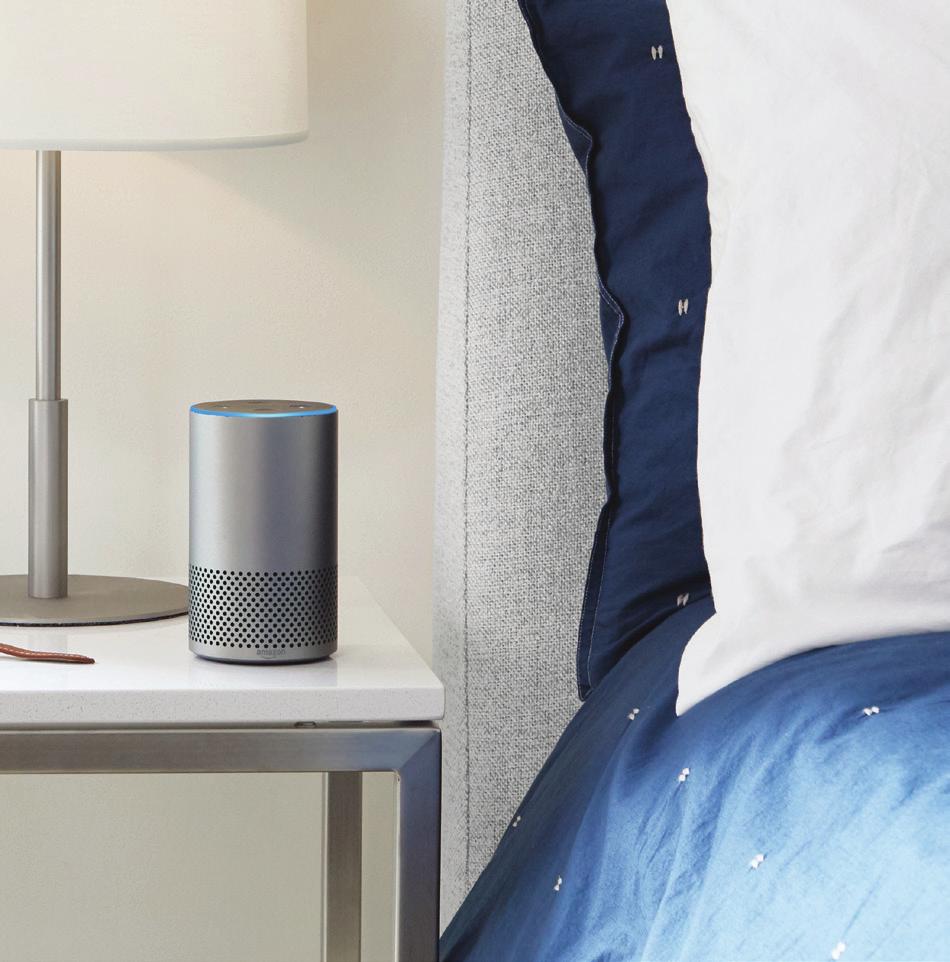 Smart speakers (like the Amazon Echo shown here), appliances, and equipment connect to the Internet, allowing you to