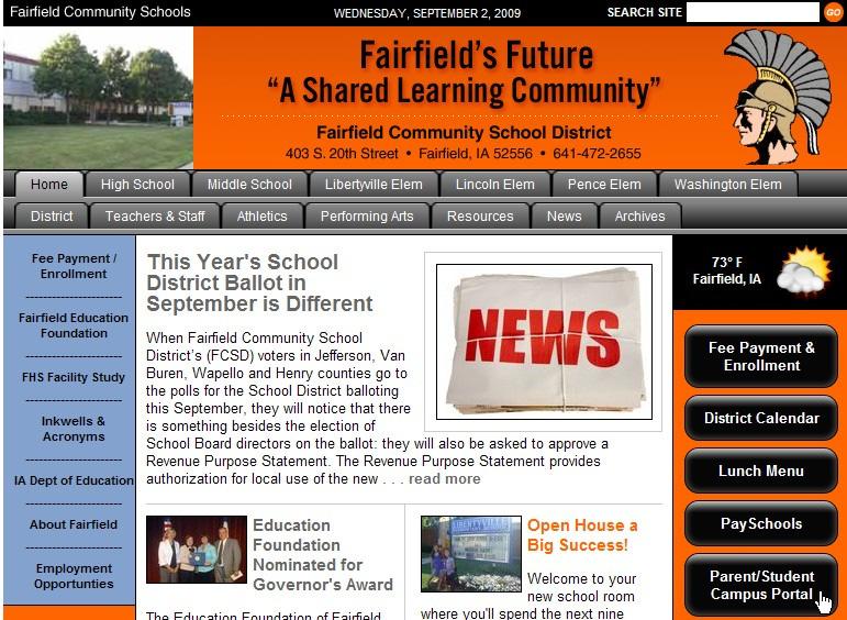 Text/Picture Instructions If you go to our website www.fairfieldsfuture.org you ll see a button along the right hand side - - Parent/Student Campus Portal. Click on that button.