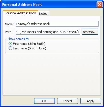 Outlook 2003, Level 2 Page 14 5. Name your Address Book [Your Name] s Address Book and click OK to create it. A dialog box will prompt you to exit and restart Outlook. Click OK. 6.