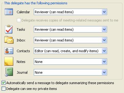 Outlook 2003, Level 2 Page 19 Revising Permissions 1. Choose Tools / Options and click the Delegates tab. 2. Select the person(s) you want to revise and click the Permissions button. 3.