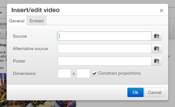 Inserting/Edit a Video Video can be easily imported and placed into an article using the embedding tools located in the Insert/Edit Video function.