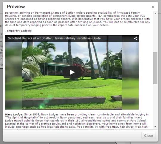 Using Preview As shown when using the Insert/Edit Video function. CMS will create placeholders for some linked elements.