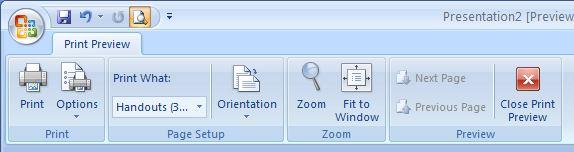 Printing a PowerPoint The Print Preview window offers options
