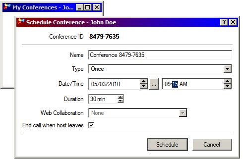 3. The Schedule Conference window opens The Conference ID is automatically generated by the system.