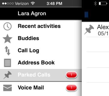 Select the call to transfer to. 10.4.4 Park To park a call, tap the Park button in the call session.