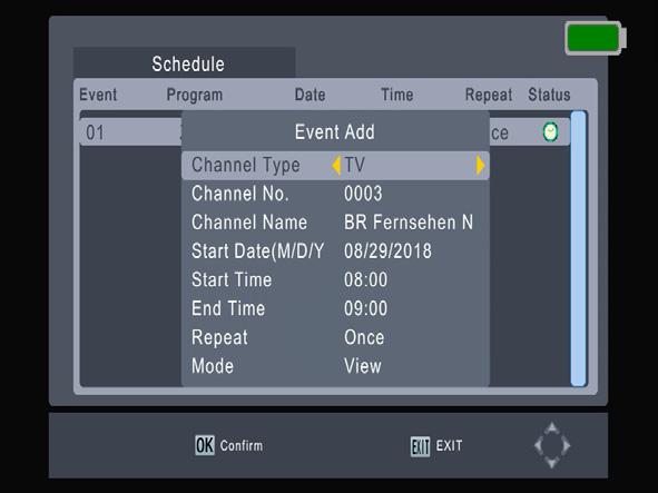 Here you can make all settings which are necessary for a timer programming.