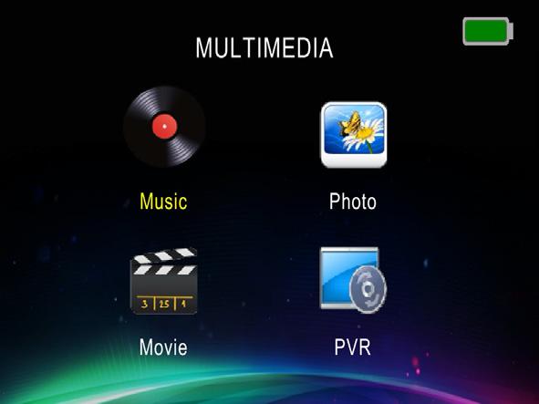 4.6 MULTIMEDIA The MULTIMEDIA menu allows you to play back media content stored on a USB memory device and connected to the USB port, as well as TV programs recorded with the ME200 (PVR = personal