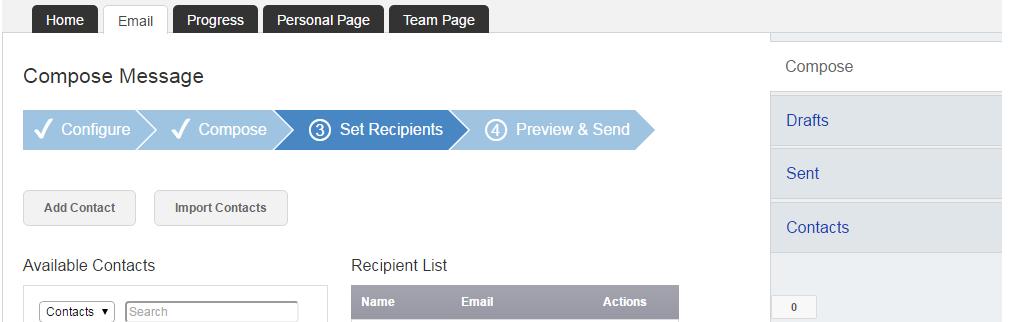 P a g e 7 To add an already existing contact list, click import