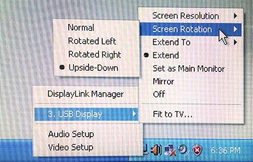 2. Select the USB Display first, and then select the Screen Rotation. 3.