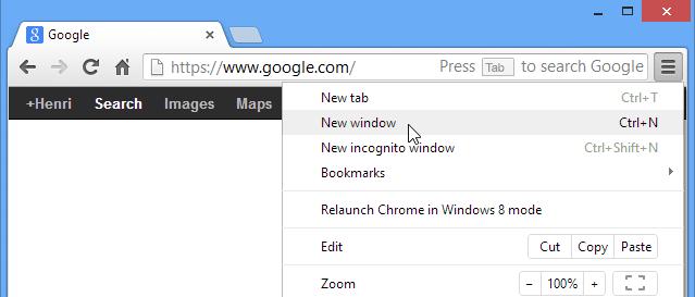 2. The new window will appear. To open a new tab: 1.