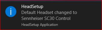 The HeadSetup software Status tab shows the Sennheiser SCX0 is Connected where X depends on the type of headset plugin.