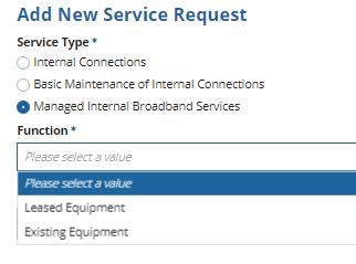 Managed Internal Broadband Services Drop Down Menu Need to describe equipment in Narrative