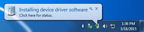 Windows will detect that new hardware has been added and display an Installing device driver software message.