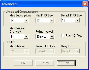 Baud Rate This setting allows you to select the baud rate to match your network. The default baud rate for DH+ is 57,600 and the default baud rate for DH-485 is 19,200.