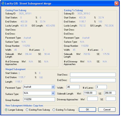 Merging Street Subsegments Lucity GIS includes this tool used for merging subsegment features in the geodatabase and in Lucity.