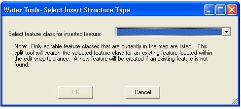 6. The following window will appear. Click on the drop-down menu to select from the structure type list. You can select from any editable feature classes that are currently in your map.