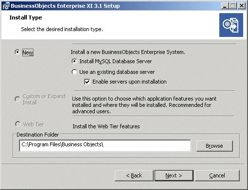 Performing a simple upgrade 4 To specify an installation directory Note: If you chose to perform a simple upgrade on the "BusinessObjects Enterprise Upgrade" page, you can only select a New install