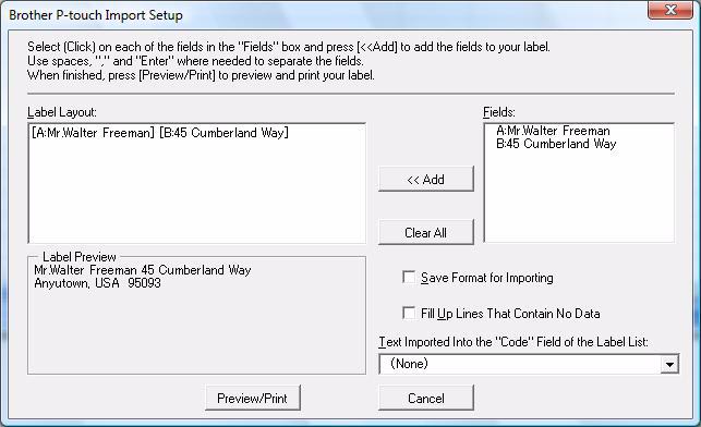 3 2 On the Microsoft Excel ribbon/standard toolbar, click. The [Brother P-touch Import Setup] dialog box appears. 3 In [Label Layout], make adjustments to the line feed in the cells and click.