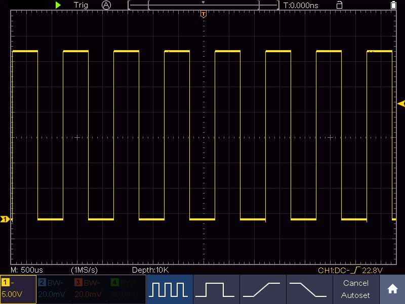 probe on the menu is 10X. 2. Set the Switch in the Oscilloscope Probe as 10X and Connect the Oscilloscope with CH1 Channel.