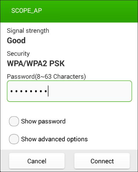 (6) Select Save set in the bottom menu to save current settings. (7) In Android device, enter the Wi-Fi settings, select the oscilloscope access point to connect, enter the set password.