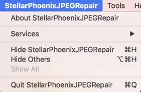 Menus StellarPhoenixJPEGRepair About StellarPhoenixJPEGRepair Use this option to read information about Stellar Phoenix JPEG Repair.