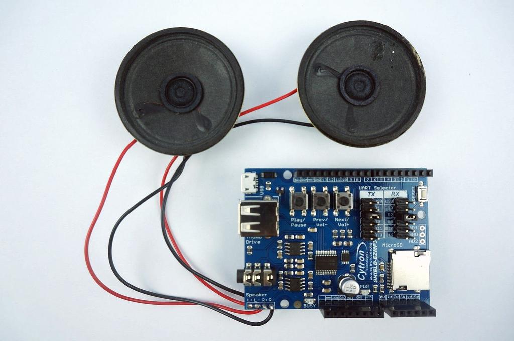 1 Audio devices connection User can attach a few types of audio devices to EasyMP3 Shield with Arduino such as earphones, speakers, etc.