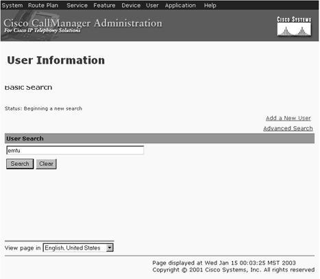 Page 73 of 90 1. On the Cisco CallManager Administration page, choose User > Global Directory. 2.