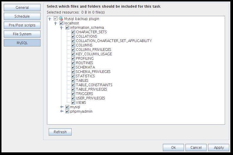 Figure 13: The filter screen while making a backup 5.2.7. MySQL Instead of an file backup you can select to make a MySQL backup.