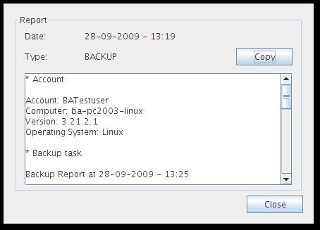 You can view the status of the past backups and restores: Figure 26: Report view Double-clicking on