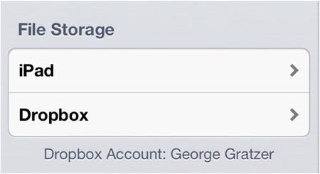 The Dropbox files are now available to you by touching Dropbox under File Storage, see Figure