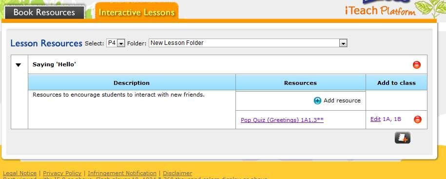 Part 3: Interactive Lessons 3.5 Removing resources / folders Step Go to the folder to be deleted, or the folder that holds the resources to be deleted.