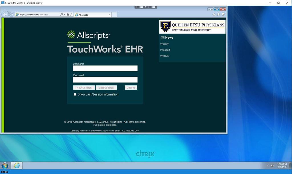 This screen displays which desktops that you have access to launch the only one you need for AllScripts is the ETSU Citrix Desktop.
