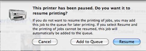 CREATE A QUEUE: If you want to send several print jobs to the printer, but you don t want to print them right now, put them in a queue: First open the print queue window and click the icon to Pause